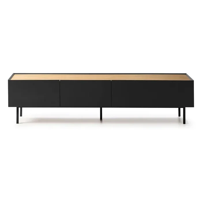 TeulatMobile TV AristaCon effetto rovere, in MDF, trattamento della superficie impiallacciatura/trattamento della superficie laccatura, con trama opaca, nero, larghezza totale 180 cm, altezza totale 45 cm, profondità totale 40 cm