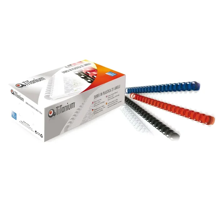 TITANIUM – 100 dorsi plastici 21 anelli 10mm bianco – PB410-01T