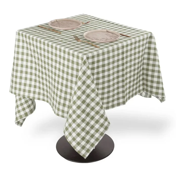 Tovaglia Gingham In cotone, color kaki, 150×250 cm