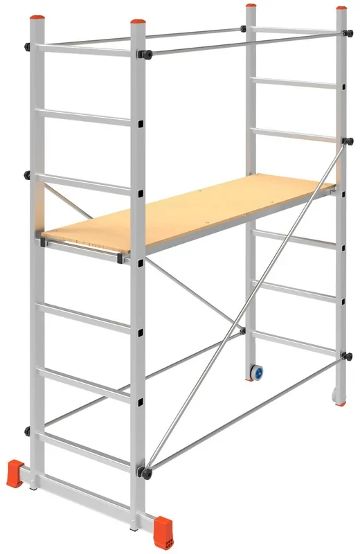 Trabattello professionale in alluminio pianale in legno e barre stabilizzatrici STEP UP LABOR