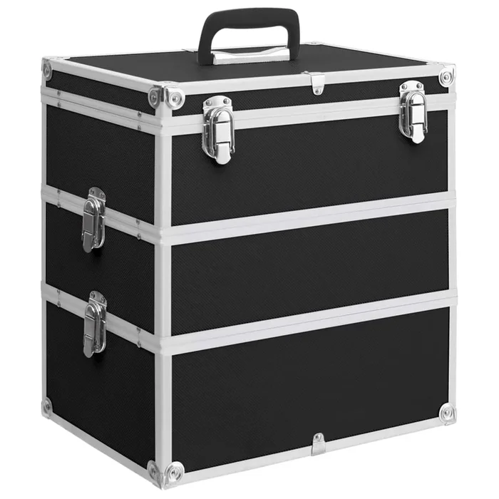 Valigia per Cosmetici 37x24x40 cm con tre Ripiani in Alluminio Nera