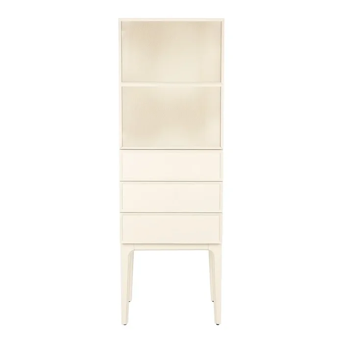 Vetrina June In rovere massiccio, trattamento della superficie: verniciatura colorata, color crema, larghezza totale 60 cm, altezza totale 180 cm, profondità totale 45 cm