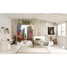 York cameretta betulla e bianco serigrafato, letto piazza e mezza con contenitore