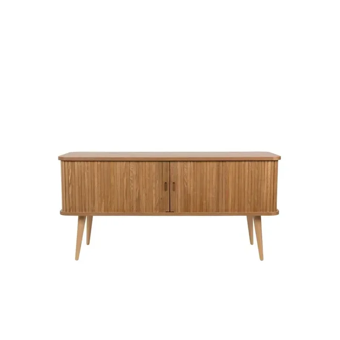 ZuiverCassettiera BarbierCon porte scorrevoli, con effetto frassino, in MDF, trattamento della superficie impiallacciatura, di colore naturale, larghezza totale 120 cm, altezza totale 58 cm, profondità totale 40 cm